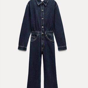 Zara TRF wide leg full length denim jumpsuit